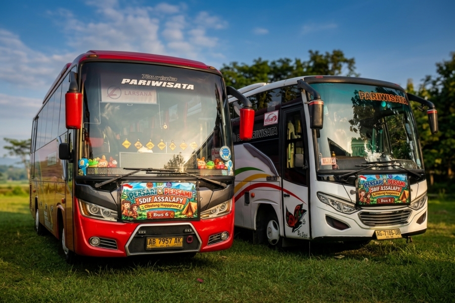 Refreshing Bebas Ribet: Sewa 2 Unit Medium Bus 33 Seats Mustika Holiday ke Cibalung Happyland Bogor